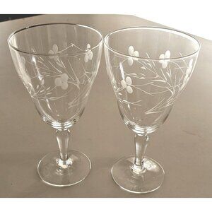 2 Pandora Etched Coupe Water Glasses made in Japan c1950s stemware barware